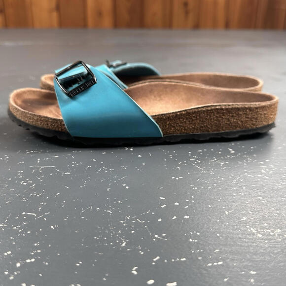 Birkenstock Madrid Sandals Womens 37 Turquoise Single Strap Slide Flat Buckle - Picture 2 of 6
